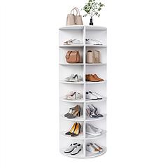 Rotating Shoe Rack Tower, 7-Tier Spinning Storage Rack, Free Standing 360° Revolving Shoe Organizer, Holds 28 Pairs of Shoes (7-Tier,White)