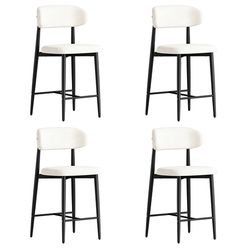Set of 4 Modern Counter Height Bar Stools, Upholstered Linen Counter Stools with Curved Backrest Metal Legs for Kitchen Island