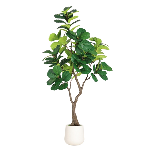 6FT Artificial Fiddle Leaf Fig Tree with Decorative White Pot, Realistic Faux Indoor Plant with Flexible Branches for Home Office Living Room Corner D