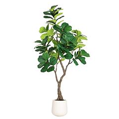6FT Artificial Fiddle Leaf Fig Tree with Decorative White Pot, Realistic Faux Indoor Plant with Flexible Branches for Home Office Living Room Corner D
