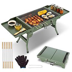 Foldable Charcoal Grill Portable BBQ Grill with Storage Shelf, Carry Handle, Air Vent Design, Chrome-Plated Grill Grate, 10 Skewers, Outdoor Barbecue 