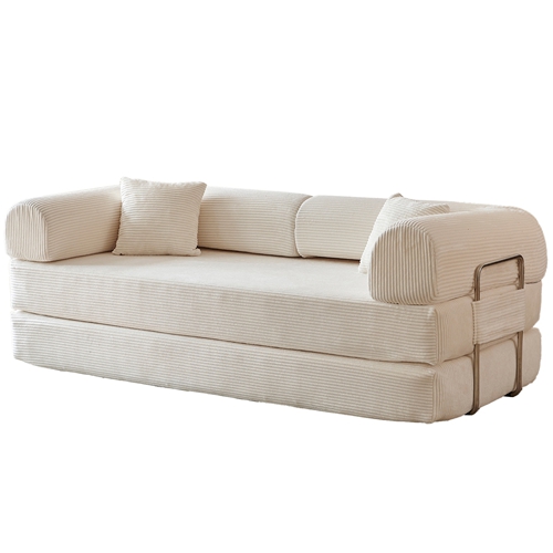 78.8" Convertible Floor Sofa Bed, 3 Seat Modular Corduroy Sofa, Foldable Sleeper Couch with High Density Foam, No Assembly Compression Sofa for Living
