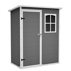 5x3FT Resin Outdoor Storage Shed with Floor Lockable Garden Shed with Window Sloped Roof Weather-Resistant Tool Shed for Garden Tools, Pet House and B