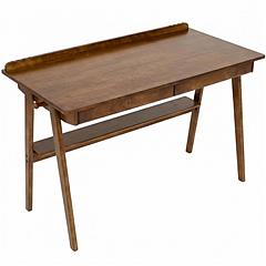Solid Wood Writing Desk, Home Office Desk with 2 Drawers & Storage Shelf, 47.24-Inch Mid Century Modern Computer Desk with Side Hooks for Study, Bedro