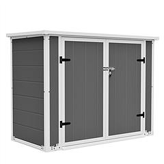 4.6x2.4 FT Resin Outdoor Storage Shed with Hydraulic Lid & Ramp Lockable Horizontal Storage Cabinet for Garden Tools Firewood Outdoor Supplies and Pet