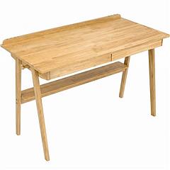 Solid Wood Writing Desk, Home Office Desk with 2 Drawers & Storage Shelf, 47.24-Inch Mid Century Modern Computer Desk with Side Hooks for Study, Bedro