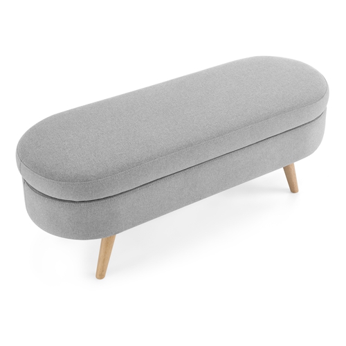 Oval Storage Ottoman Bench, Upholstered Storage Bench with Rubberwood Legs, Multifunctional Entryway Bench for Bedroom Living Room