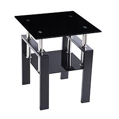 2Pcs Tempered Glass Sofa Table, 2-Tier Black End Table with Powder-Coated Iron Frame, Modern Glass Side Table for Living Room, Bedroom, Office