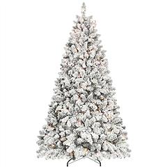 5FT Pre-Lit Flocked Christmas Tree with 300 Warm White LED Lights, 27 Natural Pine Cones & 600 PVC Tips Snowy Artificial Christmas Tree with Metal Sta