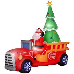 7.5FT Inflatable Santa Truck with Lit Christmas Tree, Pre-Lit Warm White LEDs, Outdoor Christmas Yard Decorations with Built-In Fan, Stakes & Tether R