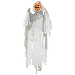 47.2 Inch Hanging Pumpkin Ghost Halloween Decoration Sound Activated with Creepy Howling Sound, Red Light-Up Eyes, Battery Operated Hanging Ghost for 