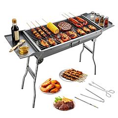 Portable Charcoal Grill with Folding Legs & Side Trays Stainless Steel Outdoor BBQ Grill with Large Cooking Grate Charcoal Mesh Grill Pan & Accessorie